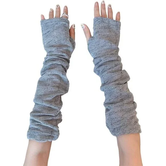 Women's Loose Gray Vintage Cosplay Party Sequins Hook Fingerless Long Gloves