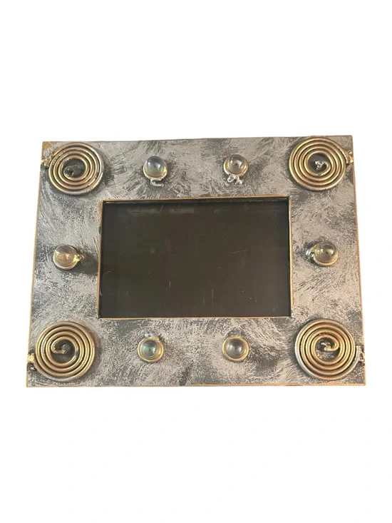 Vintage Handcrafted Silver and Gold Spiral Photo Frame, Signed Carlos Cortes