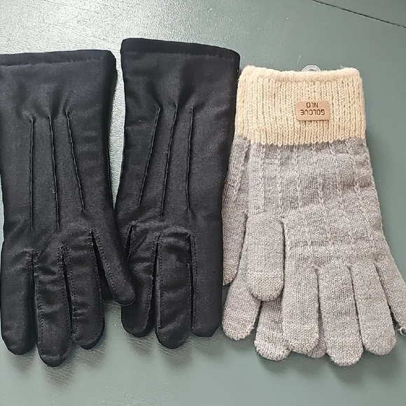 2 Pair Of Womens Gloves Thinsulate Black and Golove NLO Gray Gloves Set Meduim.‎