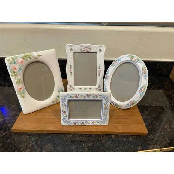 4 vintage floral ceramic photo frames