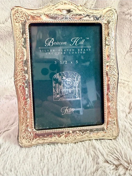 Fetco Silver Plated Brass Ornate Embossed Picture Frame 3.5x5”