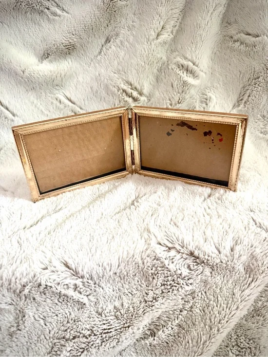 Double Hinged Gold Tone Picture Frame - Foldable Tabletop Frame