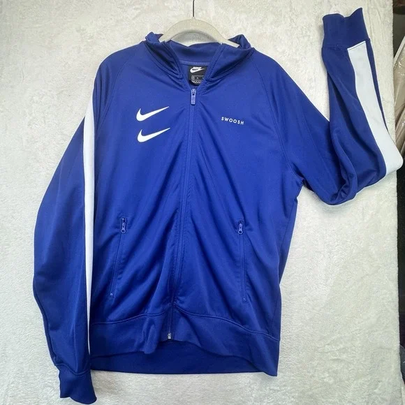 Nike Track Jacket Men's M Blue Full Zip Double Swoosh Zip Pockets Athletic