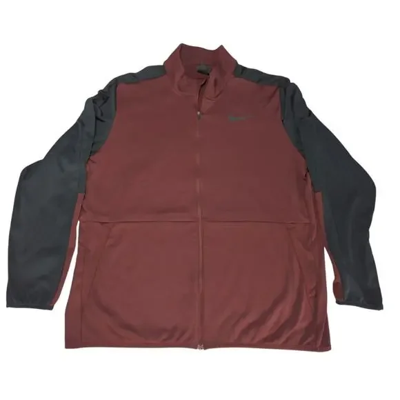 Nike Dri Fit Mens Full Zip Jacket Maroon Gray Standard Fit Training XL