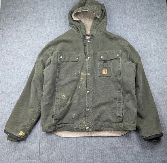 Carhartt Canvas Jacket Mens Large J284 MOD Green Workwear Utility Thrashed Lined