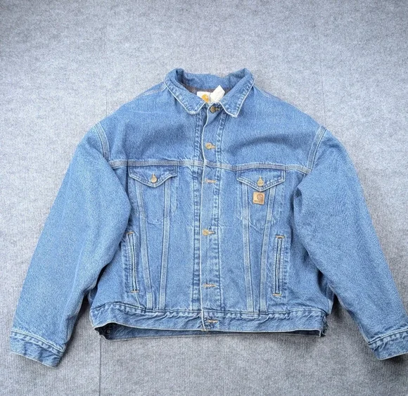 Carhartt Denim Jacket Mens 2XL Blanket Lined USA Made JB0998 Crispy Work Wear 90