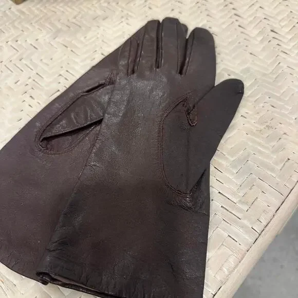 Vintage Brown Leather Gloves, Medium Genuine Leather | Made in Japan