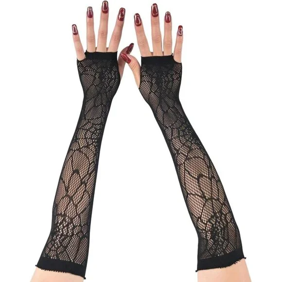 Women's Fishing Halloween Black 3 Net Gloves Fingerless Gothic Accessories
