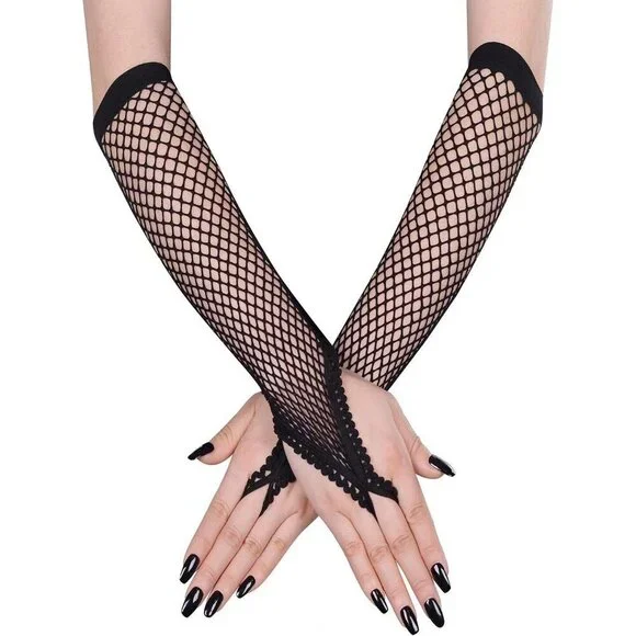 Women's Fishing Halloween Black 14 Net Gloves Fingerless Gothic Accessories
