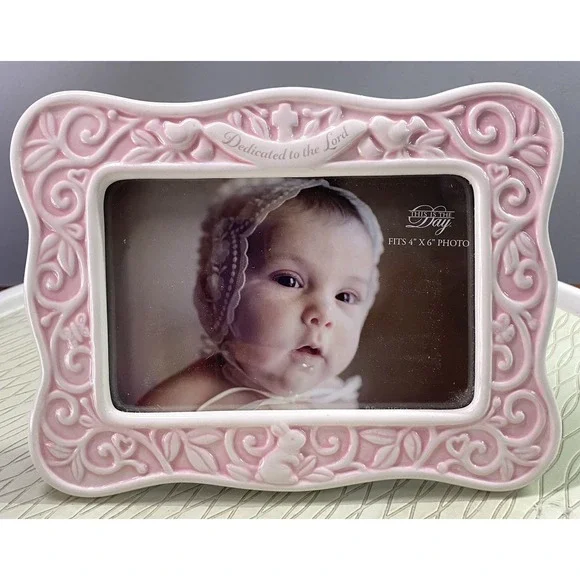 Enesco Dedicated to the Lord Pink Ceramic‎ Baby Christening Picture Frame 4