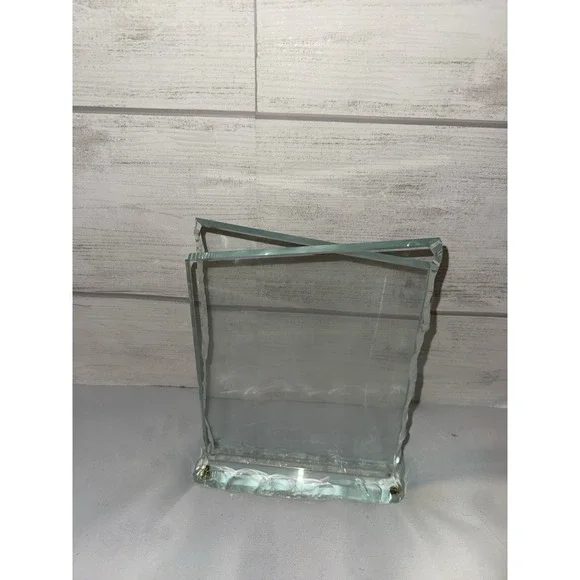 Andrew Pearson Design Cut Glass‎ Crackled Edge Photo Frame Stand Heavy Geometric