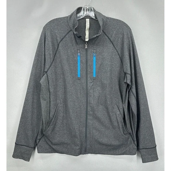Lululemon‎ Jacket Mens 2XL Full Zip Pockets Gray Shift Running Workout Mock XXL