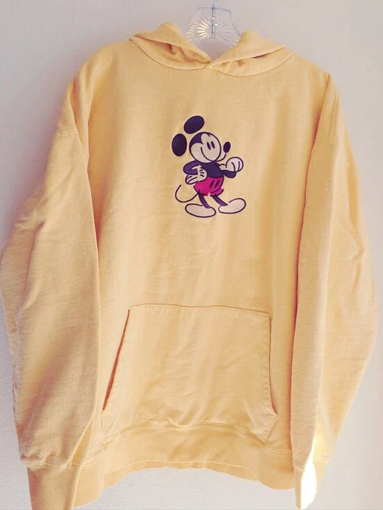 Soft Yellow XL Embroidered Mickey Pullover Hoodie