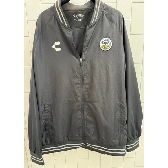Charly Oakland Roots SC Mens Large Black Full Zip Soccer Bomber Jacket L
