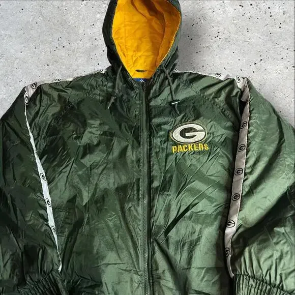 VTG 90s Game Day Green Bay Packers Colorblock Parka Jacket Mens Size L‎