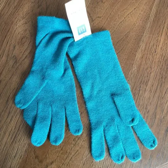 Vintage Y2K Teal Gap Knit Gloves Women Small Med Blue Mittens Winter NOS TAGS