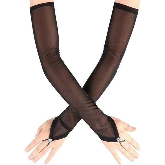 Women's Black 4 Long Gloves Accessories Fingerless Role Playing Evening Dress