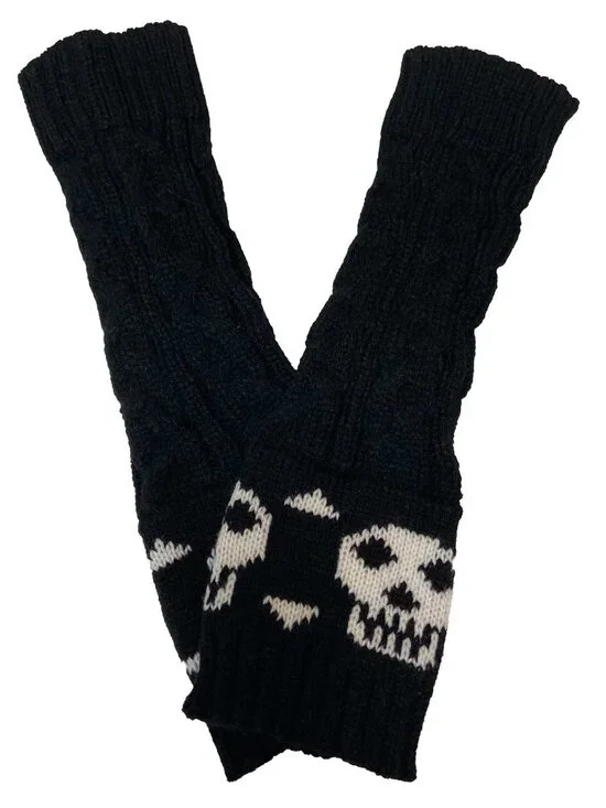 Knitted Skull & Crossbones Fingerless Gloves for Women
