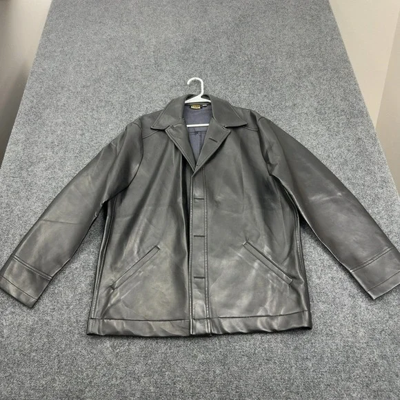 Vintage Fink Classics Jacket Mens M Black Faux Leather Button Up Retro 70s Style
