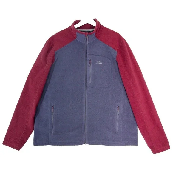 LL Bean Full Zip Fleece Jacket Mock Neck Men's Size XL Burgundy Gray