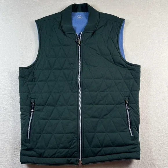 Peter Millar Quilted Vest Mens Large green Fleece Lined Full Zip Golf athletic