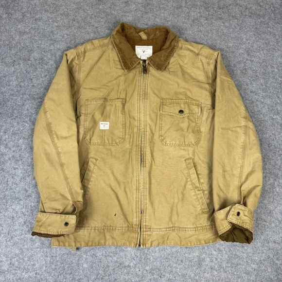 American Eagle Outfitters Mens Tan Canvas Workwear Jacket Corduroy Collar Large