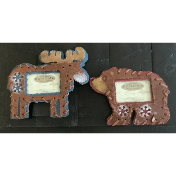 NEW Rustic Moose And Bear snowflake SONOMA  METAL Picture Frames‎ (A)