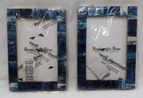 New Set of 2  Handicrafts Home Blue Resin Inlay 4x6 Picture Photo Frames Decor