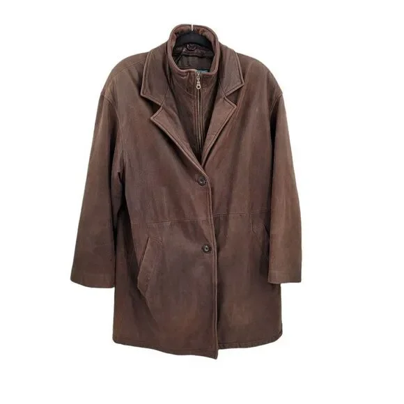 Vtg‎ 80s Steampunk Leather Flight Jacket M Unique Rare Classy Collar Long Brown