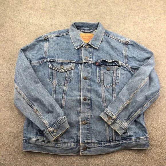 Levis Jacket Mens Large Blue Denim Biker Button Front Western