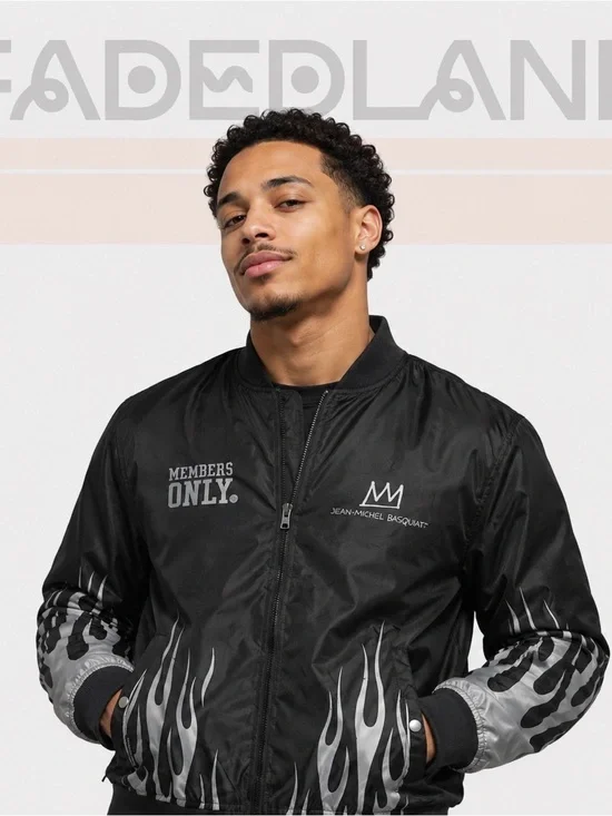 Members Only Black Bomber Jacket collabo w/ Jean Michel Basquiat