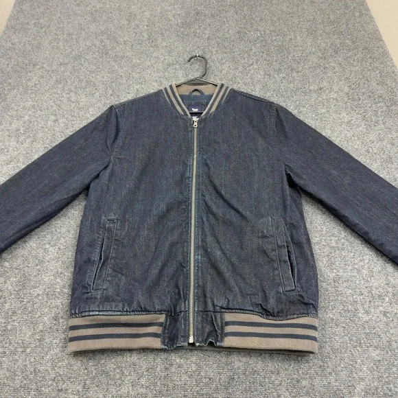 Gap Jacket Mens M Blue Denim Striped Trim Bomber Casual Streetwear