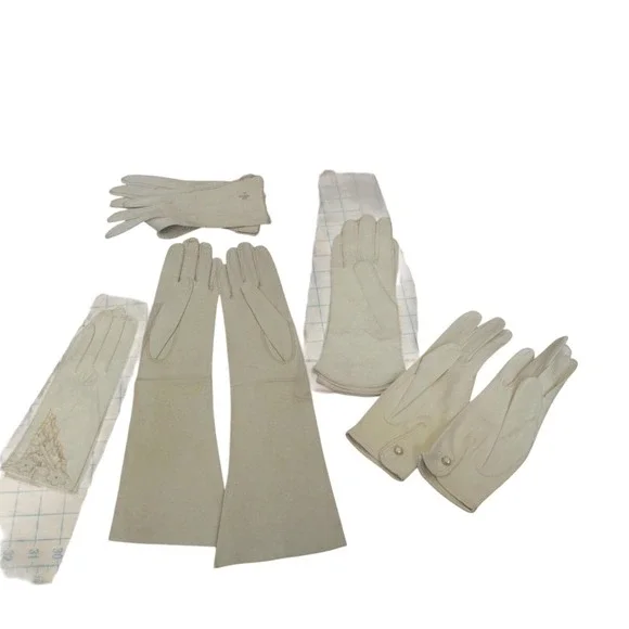 Vintage Aris Van Raalte Kidskin‎ Leather Gloves Lot 5 Pairs Ivory Cream Lace 7.5