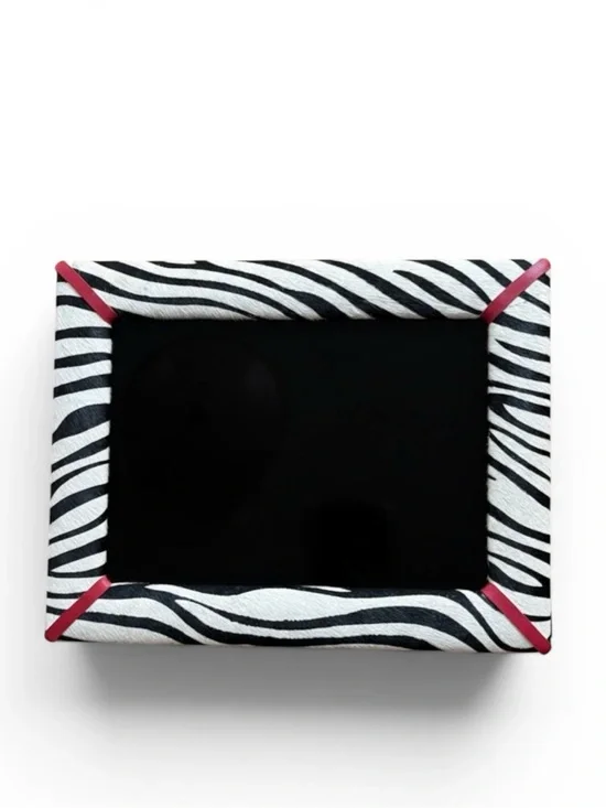 J McLaughlin Pony Hair Leather Picture Frame, Black Cream Zebra Print 5X7” Photo