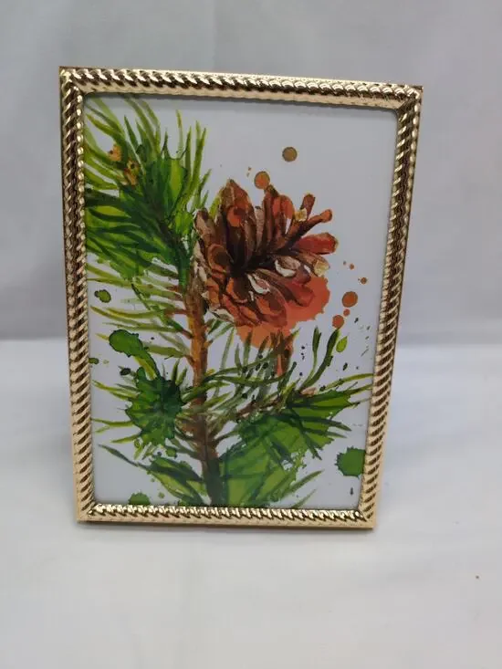 Sheffield Home Brass Frame 5x7 Braided Edge Pinecone Insert Vintage Decor