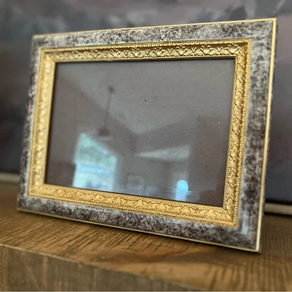 Faux Marble with Gold Filigree Border Easel Table Picture Frame