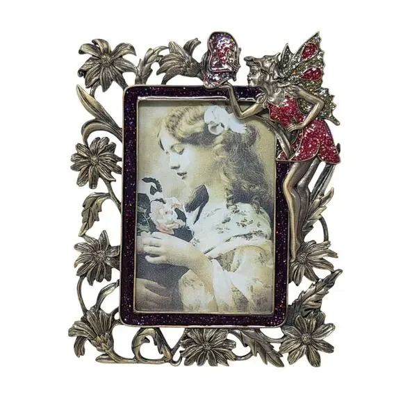 Fairy Glitter Photo Frame 3.5x5 Pink Purple Butterfly Floral Picture Frame
