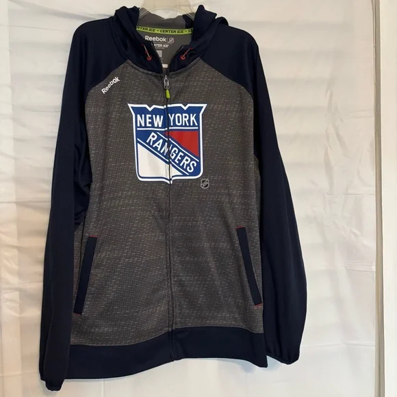 Reebok New York Rangers Zip-Up Jacket - Blue and Gray
