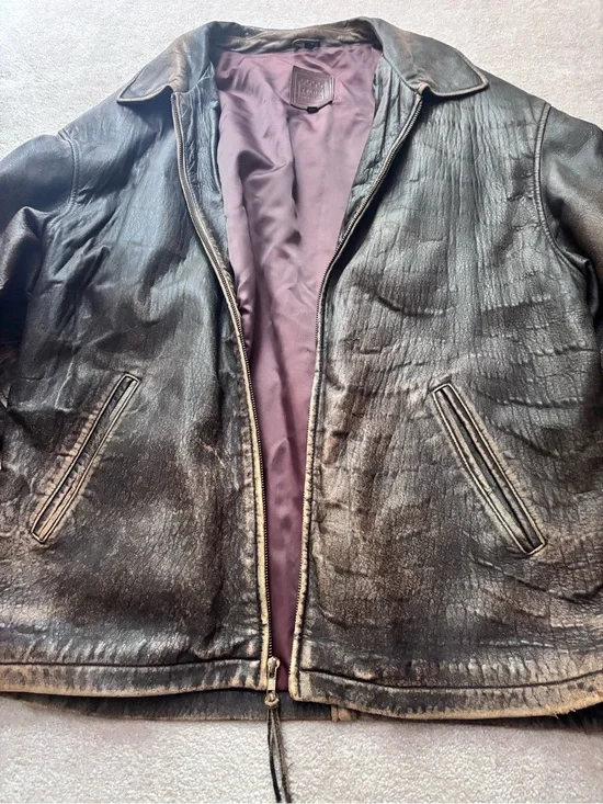 Vintage Black Leather Bomber Jacket