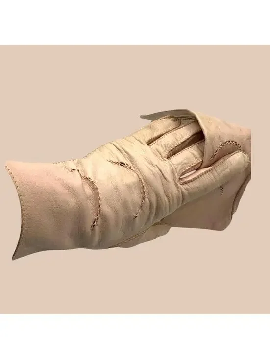 60s Carlee Vintage Kidskin Gloves: Pink Leather, Over-the-Wrist, Size 6 1/2