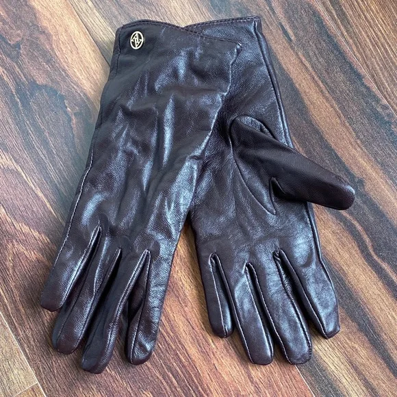 Adrienne Vittadini Oxblood Leather Gloves Cashmere Wool Lining Size Medium
