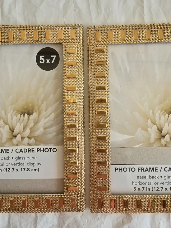 Gold Beaded 5x7 Photo Frame - Elegant Home Accent New Handmade 2 Piece