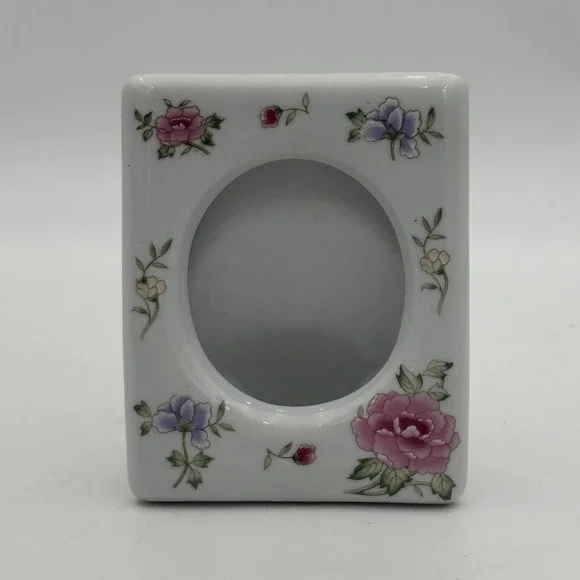Vintage Floral Ceramic Picture Frame White Porcelain Oval Photo Stand 5x4