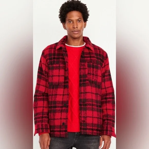 Old Navy Winter Plaid Cozy-Lined Sherpa Shacket Shirt Jacket NWT S
