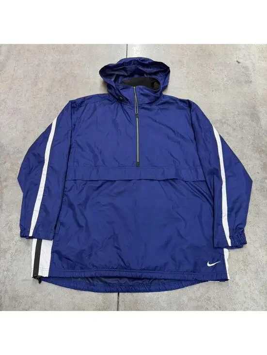 Vintage nike blue and white half zip anorak jacket size xxl