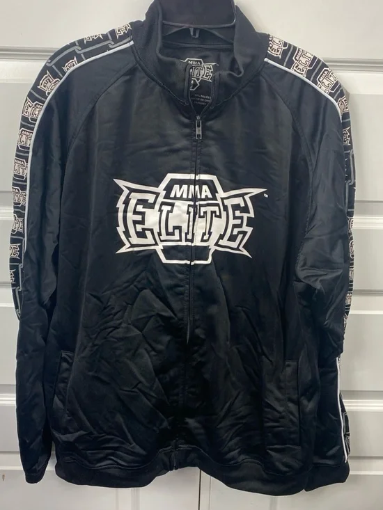 MMA Elite Jacket Black Full Zip Track Top Logo Tape Sleeves Athletic Outerwear M