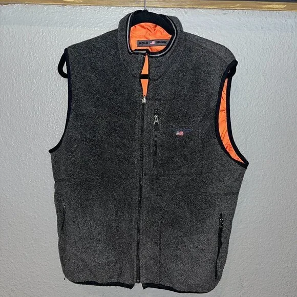 POLO SPORT RALPH LAUREN Reversible Gray to Orange Men's Full Zip Vest - EUC -M