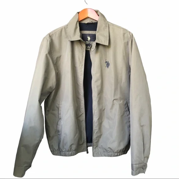 US Polo Assn Men’s Fleece Lined Bomber Jacket Size M Casual Preppy Logo Taupe