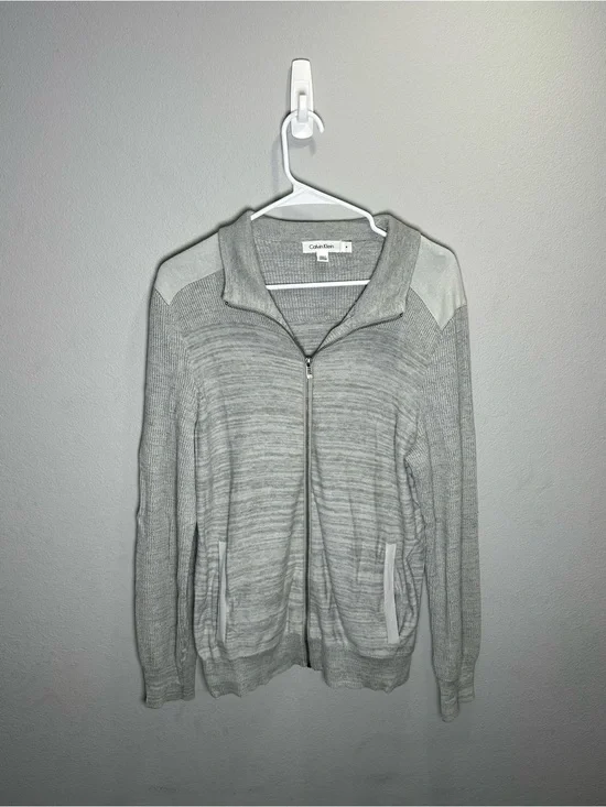 Calvin Klein Light Gray Zip-Up Knit Jacket