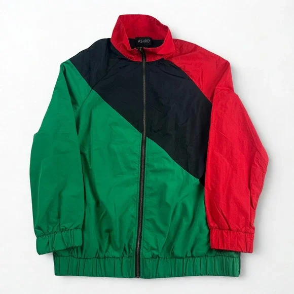 Vintage Ashro Windbreaker Jacket Adult Small Pan-African Colorblock Full Zip Up